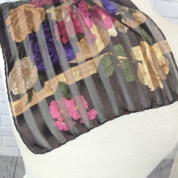 Liz Claiborne Satin Brown & Gold Floral Scarf - Picture 6 of 6